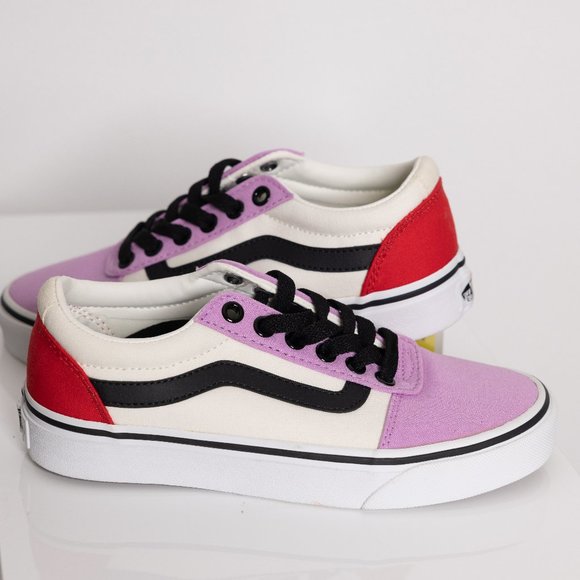 [NWOT] Vans Old Skool Block Sneakers Red Lilac Black Stripe Sz 5 Womens - Picture 3 of 6